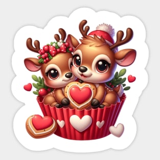 Valentine Deer Couple In A Cupcake Sticker